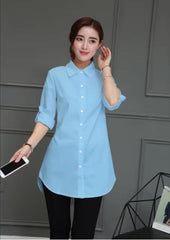 Cotton Long Blouses Top Slim Long Sleeve Turn-down Collar Shirts Mssza