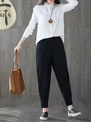 Cotton Trousers Elastic Waist Harem Pants Mssza
