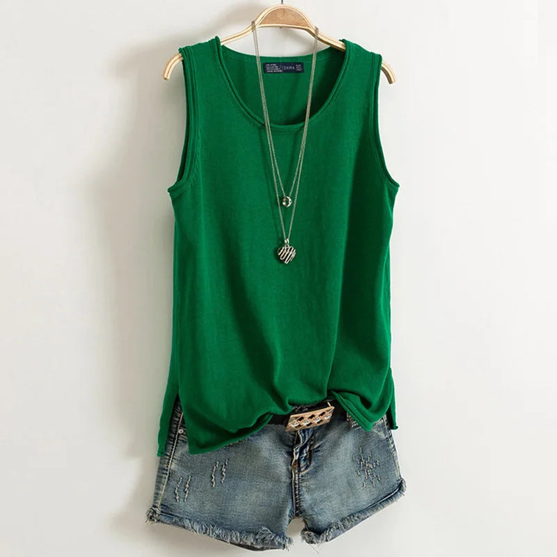 Cotton and Linen Camisole I-shaped Sleeveless Outerwear Loose Top Mssza