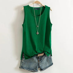 Cotton and Linen Camisole I-shaped Sleeveless Outerwear Loose Top Mssza