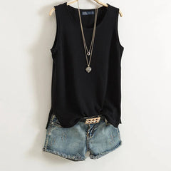 Cotton and Linen Camisole I-shaped Sleeveless Outerwear Loose Top Mssza