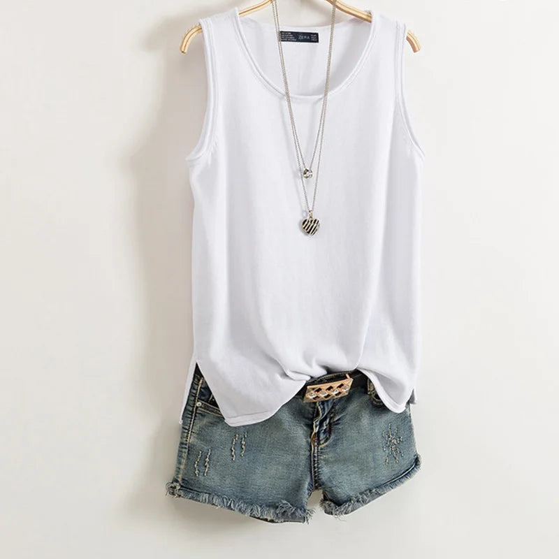 Cotton and Linen Camisole I-shaped Sleeveless Outerwear Loose Top Mssza