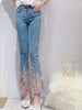 Court Style Heavy Industry Beads Cotton Sweet Stretch Slim High Waist Jeans Mssza