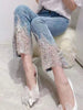 Court Style Heavy Industry Beads Cotton Sweet Stretch Slim High Waist Jeans Mssza