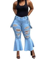 Cowboy Denim Natural Casual Waist Ripped Jeans Bell Bottomed Pants Mssza