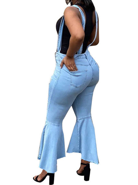 Cowboy Denim Natural Casual Waist Ripped Jeans Bell Bottomed Pants Mssza