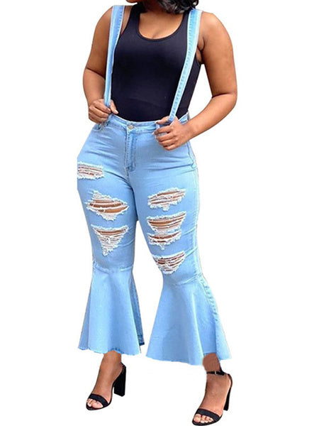 Cowboy Denim Natural Casual Waist Ripped Jeans Bell Bottomed Pants Mssza