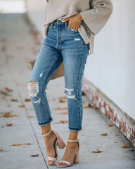 Cowboy High Rise Waist Straight Denim Jeans Mssza