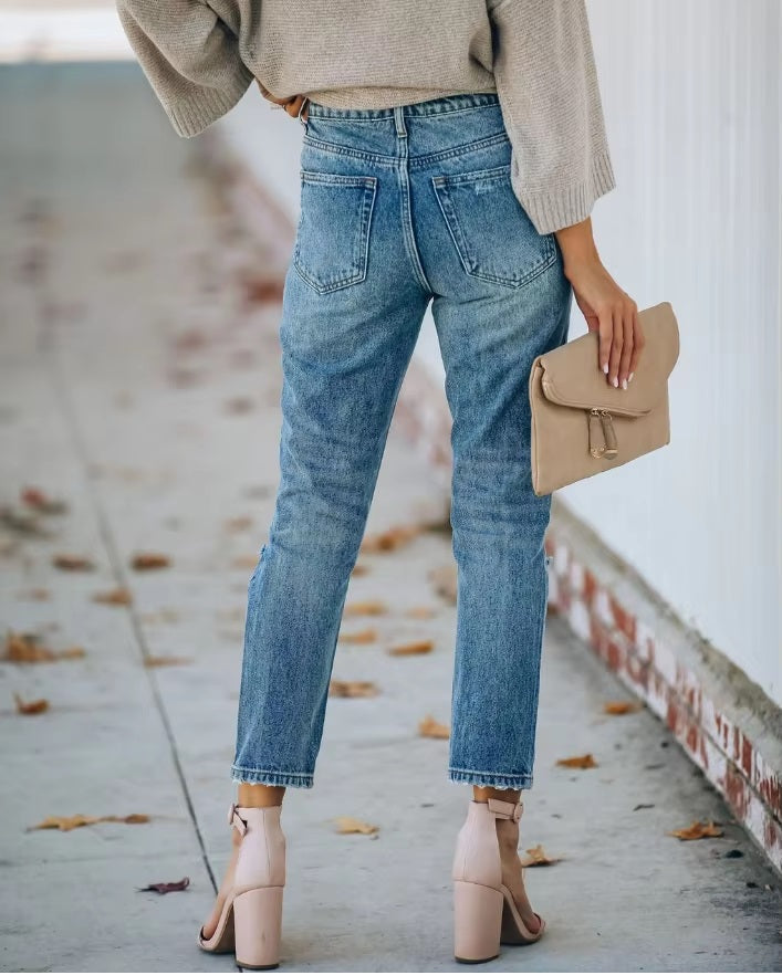 Cowboy High Rise Waist Straight Denim Jeans Mssza