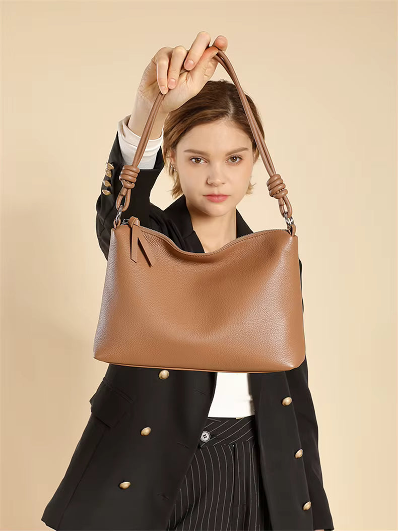 Cowhide Genuine Leather Underarm Shoulder Boston Bags Mssza