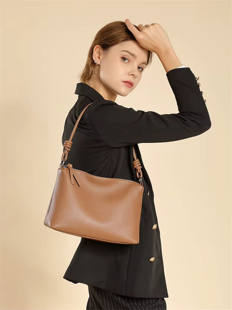 Cowhide Genuine Leather Underarm Shoulder Boston Bags Mssza