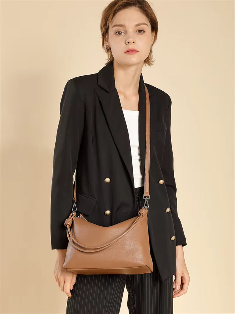 Cowhide Genuine Leather Underarm Shoulder Boston Bags Mssza