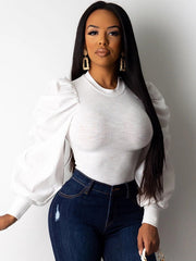 Crew Neck Lantern Sleeve Blouse Mssza