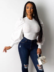 Crew Neck Lantern Sleeve Blouse Mssza