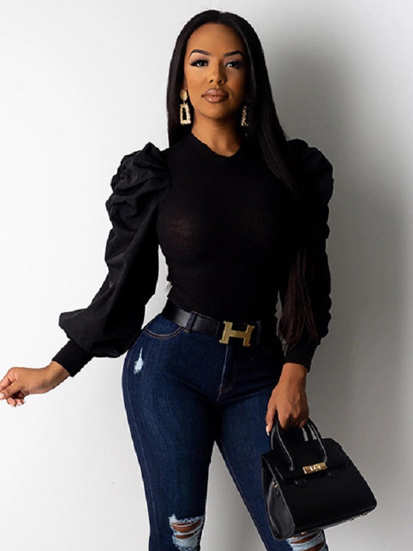 Crew Neck Lantern Sleeve Blouse Mssza