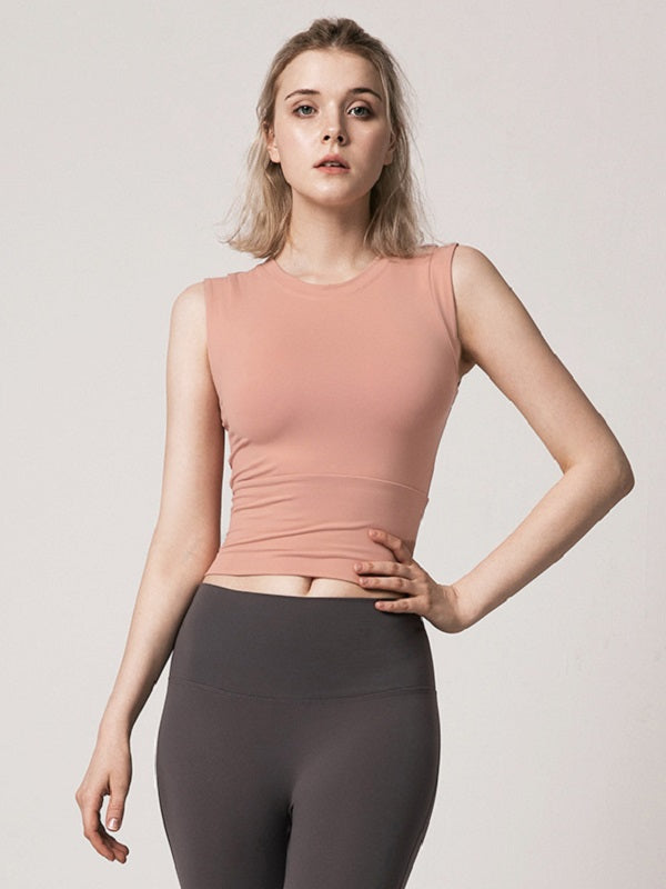 Crew Neck Pure Color Fitted Yoga Tanks Mssza