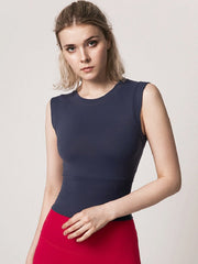 Crew Neck Pure Color Fitted Yoga Tanks Mssza