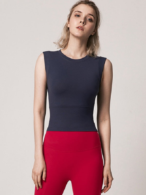 Crew Neck Pure Color Fitted Yoga Tanks Mssza