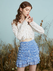 Crochet Floral Lace Peter Pan Collar Long Sleeve Croppd Blouse Mssza