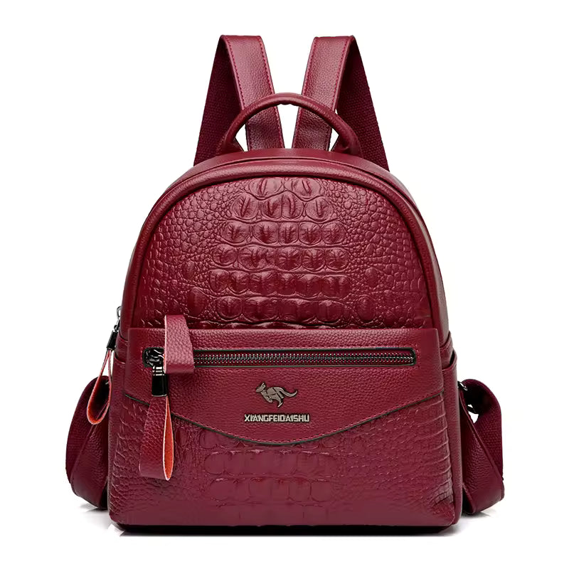 Crocodile Pattern Leather Interior Slot Pocket Travel Large Backpack Mssza
