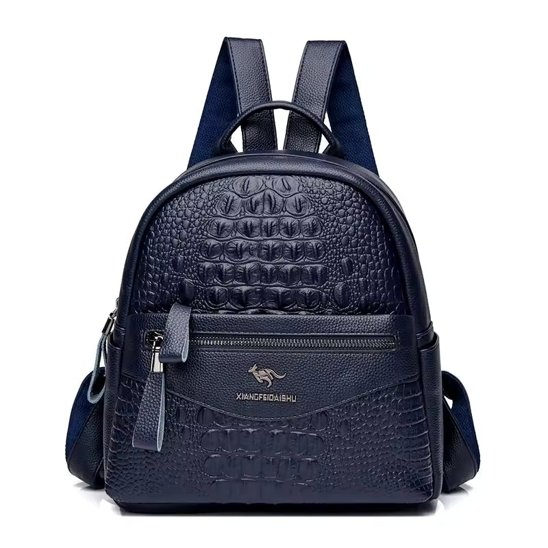 Crocodile Pattern Leather Interior Slot Pocket Travel Large Backpack Mssza