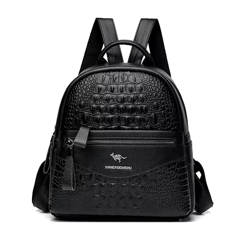 Crocodile Pattern Leather Interior Slot Pocket Travel Large Backpack Mssza