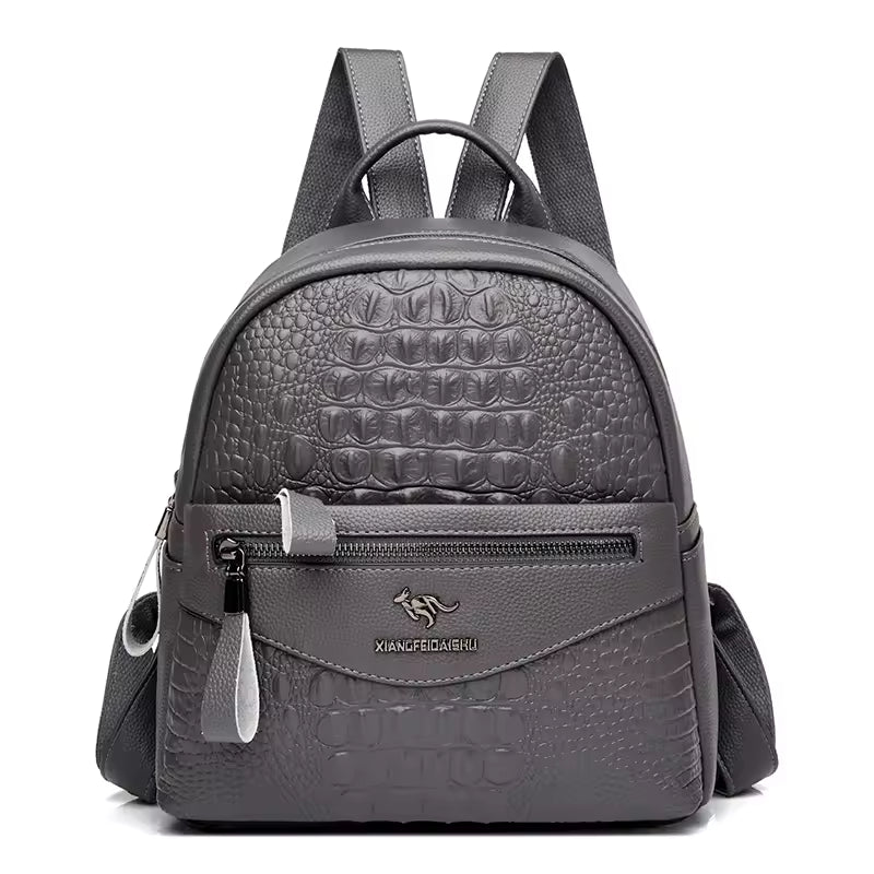 Crocodile Pattern Leather Interior Slot Pocket Travel Large Backpack Mssza