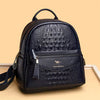 Crocodile Pattern Leather Interior Slot Pocket Travel Large Backpack Mssza