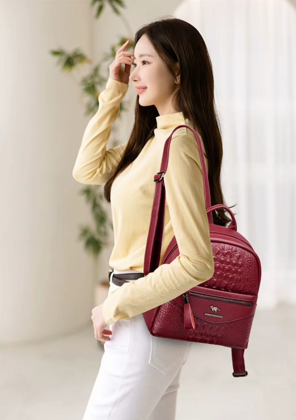 Crocodile Pattern Leather Interior Slot Pocket Travel Large Backpack Mssza