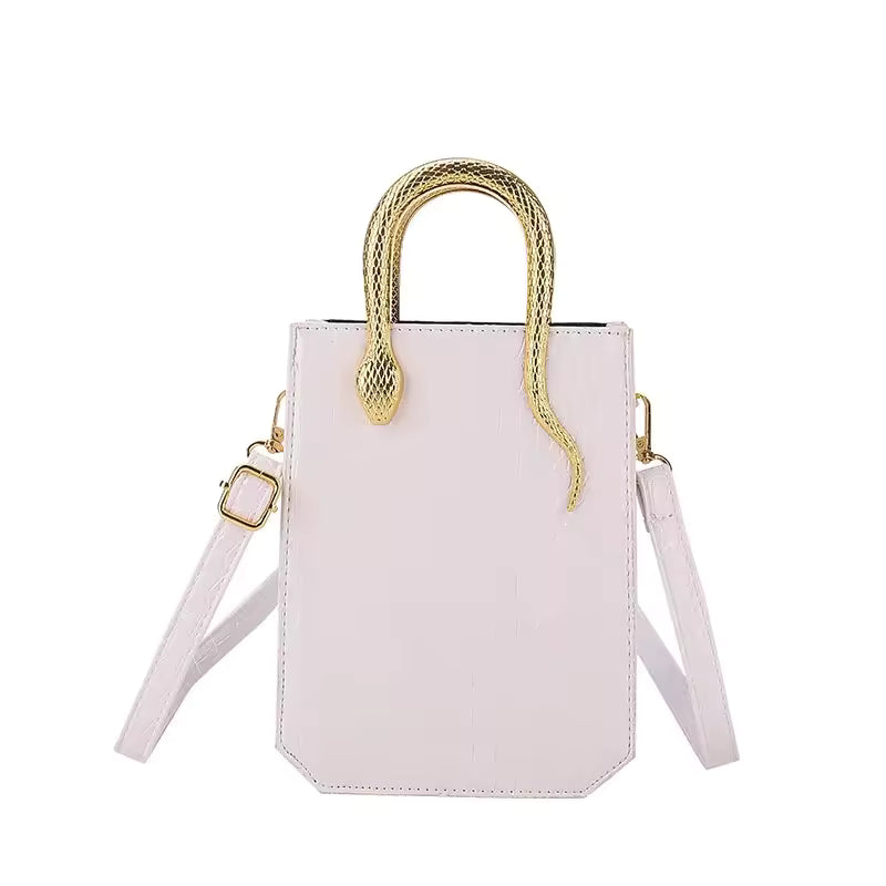 Crocodile Pattern Leather Metal Solid Square Shoulder Handbag Mssza
