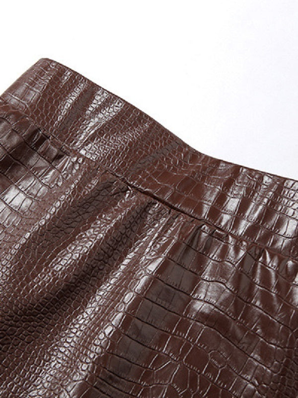 Crocodile Pattern Strapless Two Piece Skirt Set Mssza