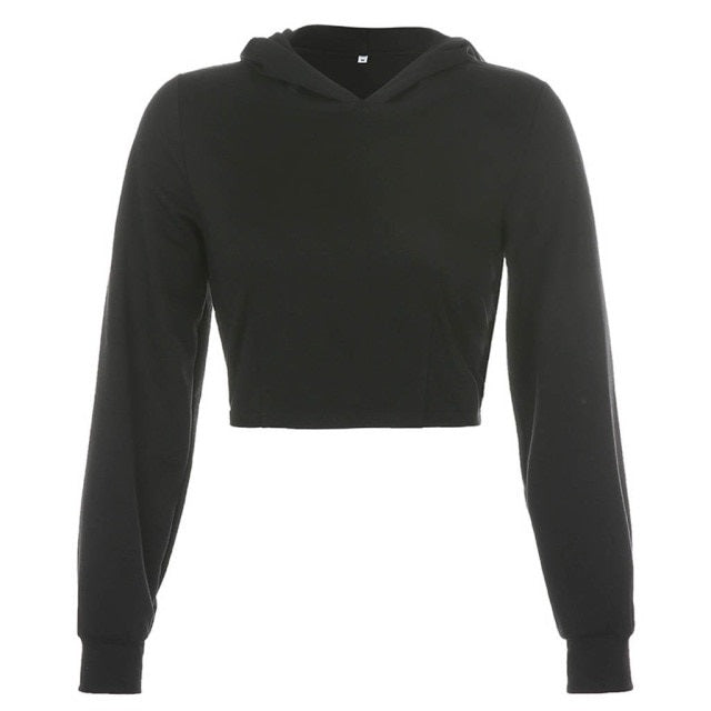 Crop Hoddies Cropped Hooded Top Straps Hollow Slim Sweatshirts Mssza