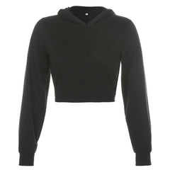 Crop Hoddies Cropped Hooded Top Straps Hollow Slim Sweatshirts Mssza