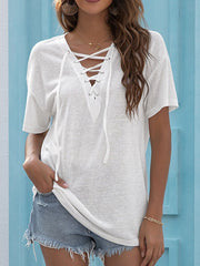 Cross Front V-neck Short Sleeve T-Shirt Mssza