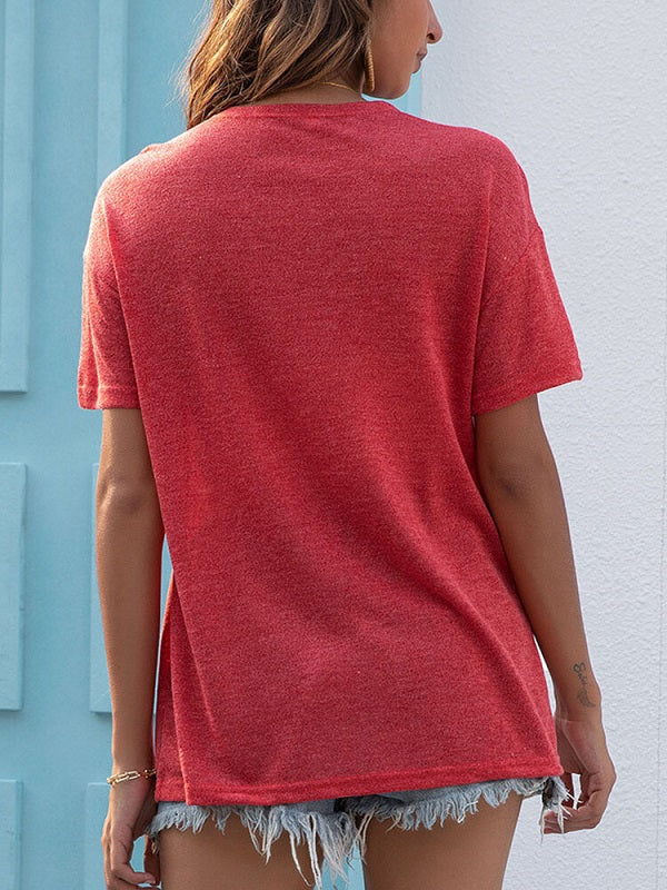 Cross Front V-neck Short Sleeve T-Shirt Mssza