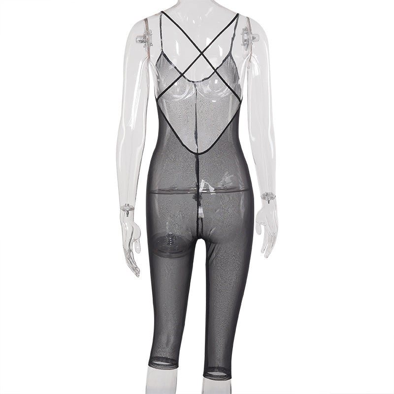 Cross Strap Backless Bodycon Romper Mssza