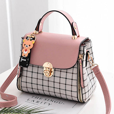 Crossbody Bag â€?Thin Plaid Metal Closure Flap Top Zipper Accented Mssza