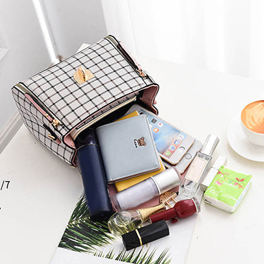 Crossbody Bag â€?Thin Plaid Metal Closure Flap Top Zipper Accented Mssza