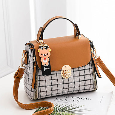 Crossbody Bag â€?Thin Plaid Metal Closure Flap Top Zipper Accented Mssza