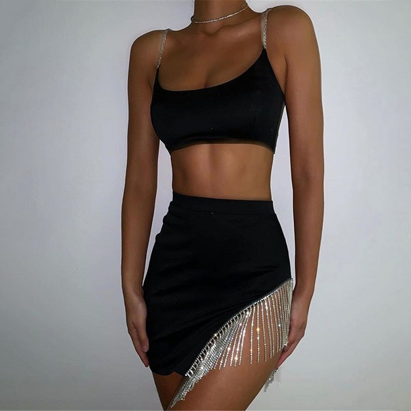 Crystal Diamond Sparkel Glitter Dress Two Piece Set Mssza