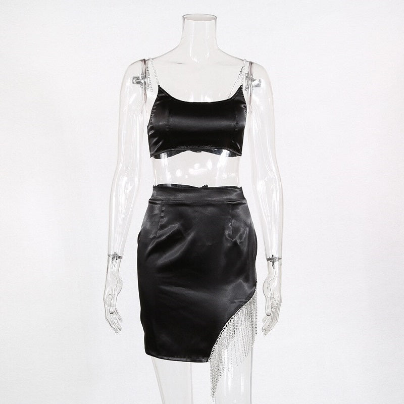 Crystal Diamond Sparkel Glitter Dress Two Piece Set Mssza