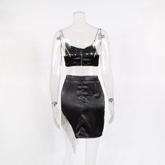 Crystal Diamond Sparkel Glitter Dress Two Piece Set Mssza