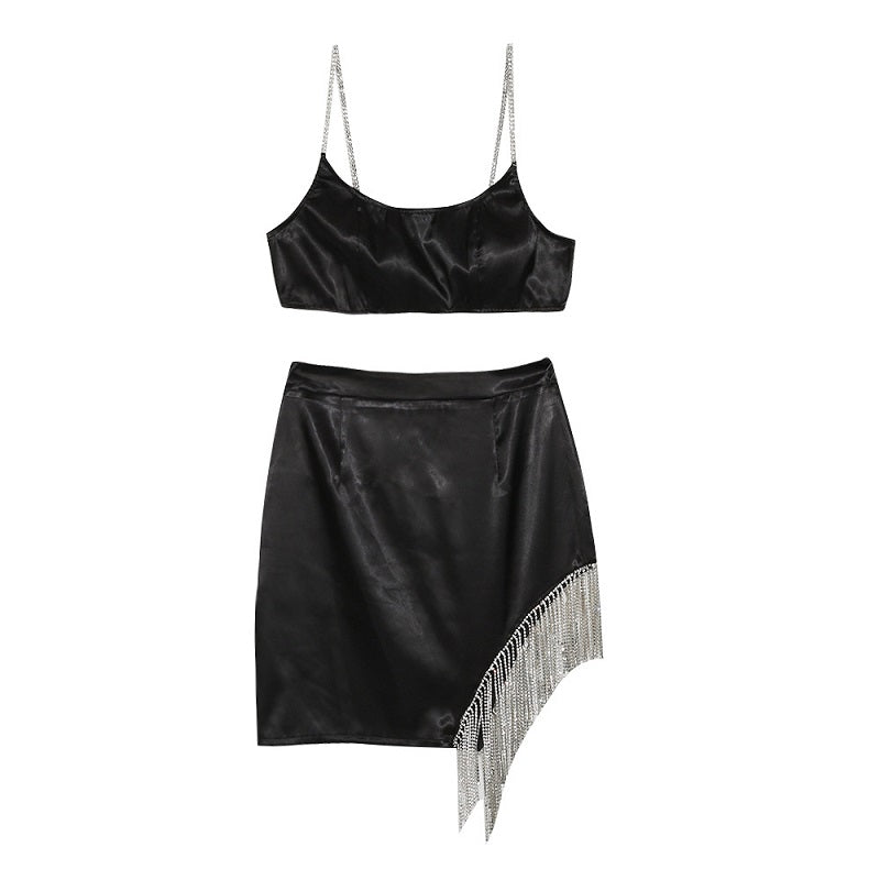 Crystal Diamond Sparkel Glitter Dress Two Piece Set Mssza