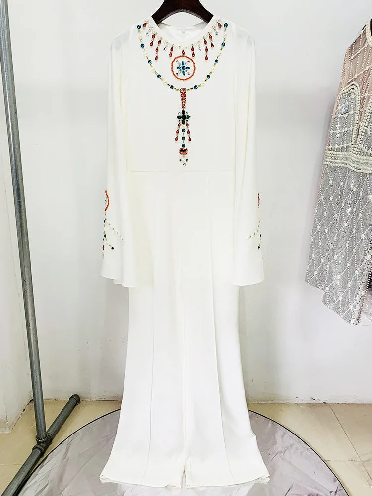 Crystal Diamonds Beaded Designer Batwing Sleeves Appliques Jumpsuit Mssza