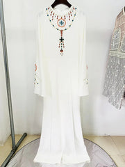 Crystal Diamonds Beaded Designer Batwing Sleeves Appliques Jumpsuit Mssza