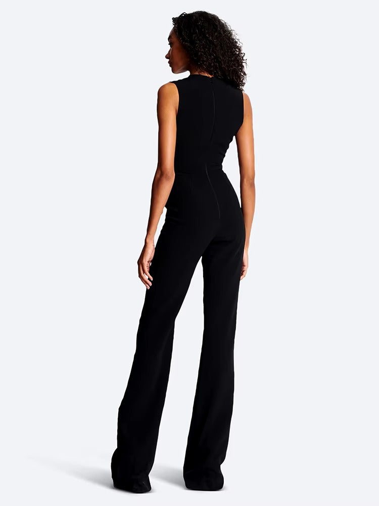 Crystal Embellish Design Deep V-Neck High Street Wear One Piece Jumpsuits Mssza