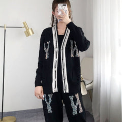Crystal Letter Pants Sweater Trousers Set Mssza