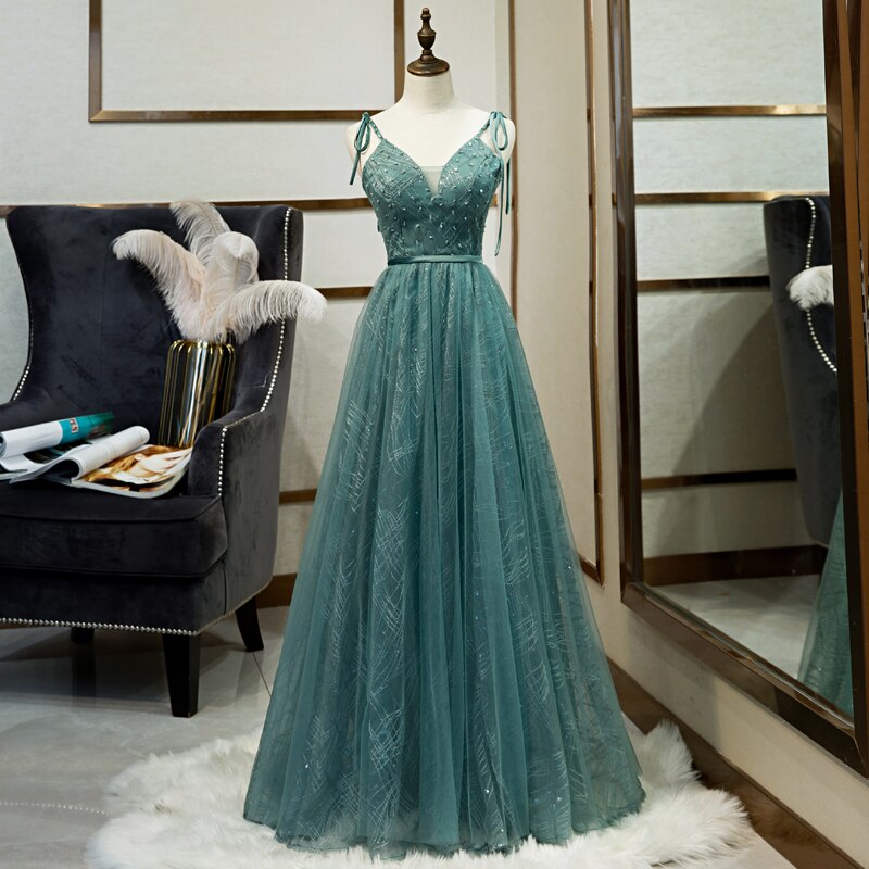 Long Straps Spaghetti Tulle Evening Gown Prom Dresses Mssaz Desses
