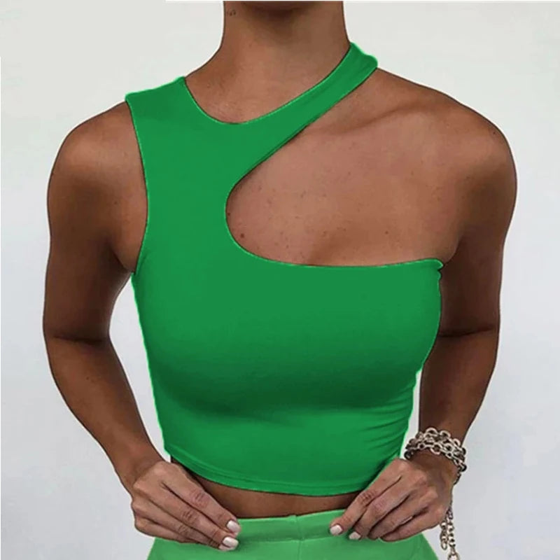 Cut Out Off Shoulder Solid Skinny Sport Tank Irregular Tube Tops Mssza