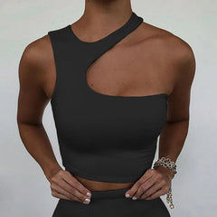 Cut Out Off Shoulder Solid Skinny Sport Tank Irregular Tube Tops Mssza